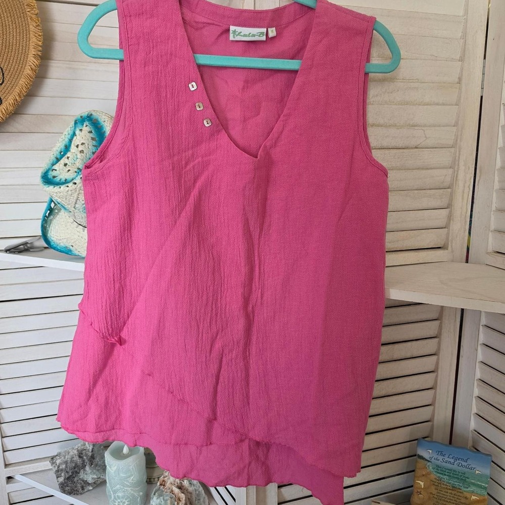 Lulu-B Pink Cotton Sleeveless Blouse Size M NWT Button Detail Summer Top NWT